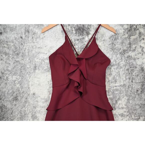 New BCBG MAXAZRIA Dress 4 Womens Ruby Red Ruffle Strappy Cocktail Sheath - Picture 2 of 13
